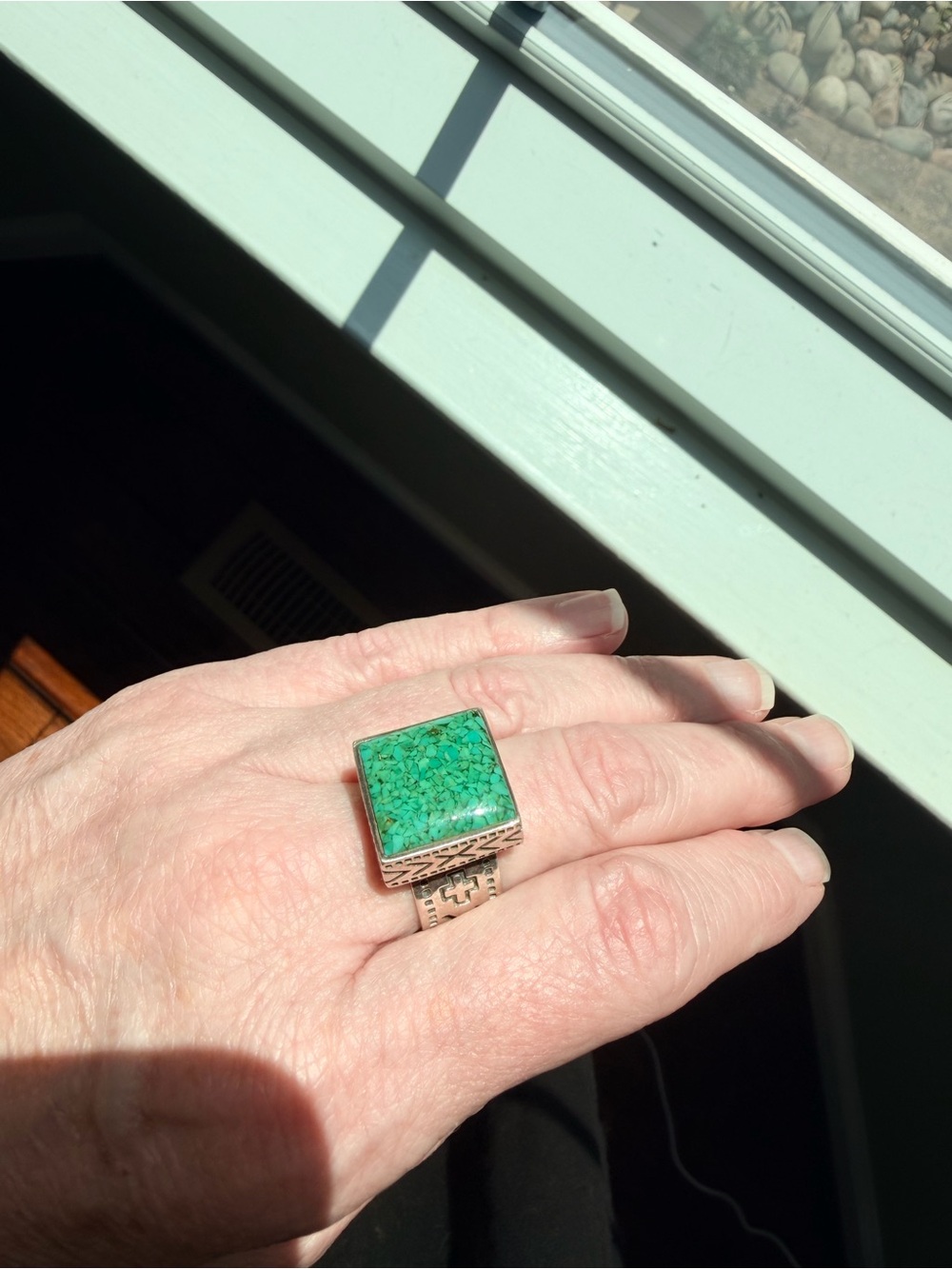 Silpada Sterling Silver crushed Turquoise Square Ring - Sz 9
